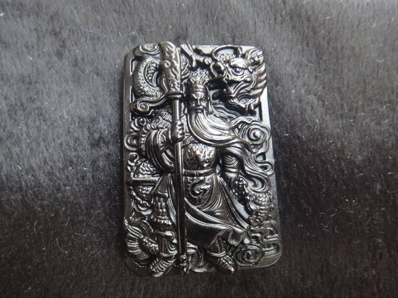 Natural Obsidian Guan Yu Patron Saint Pendant Amulet