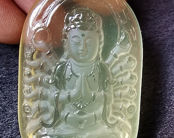 Hand-carved natural yellow crystal Guanyin pendant The Thousand-hand Bodhisattva amulet