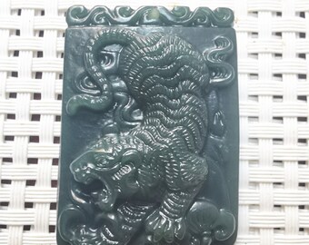 Natural green jade carving tiger pendant