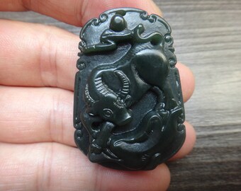 Natural green jade pendant hand-carved ox mascot talisman