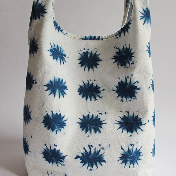 Little Suns Shibori Hand Dyed Cotton Tote Bag Japanese Bag Handbag Indigo Blue