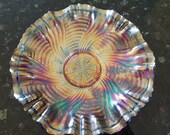 Amazing fenton ribbon carnival glass bowl