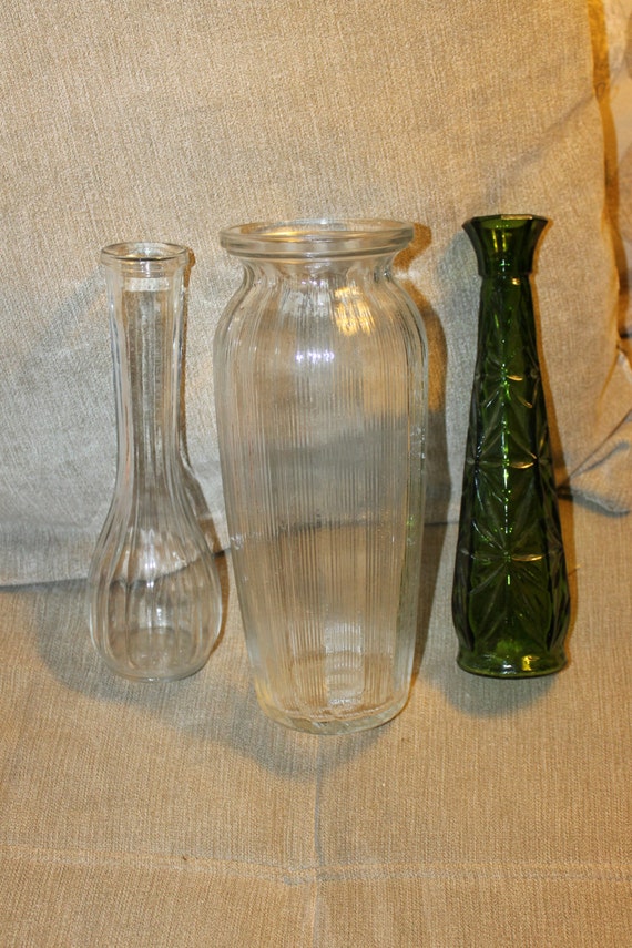 Three Lovely No Brand Name Vases One Is A Beautiful Green Etsy