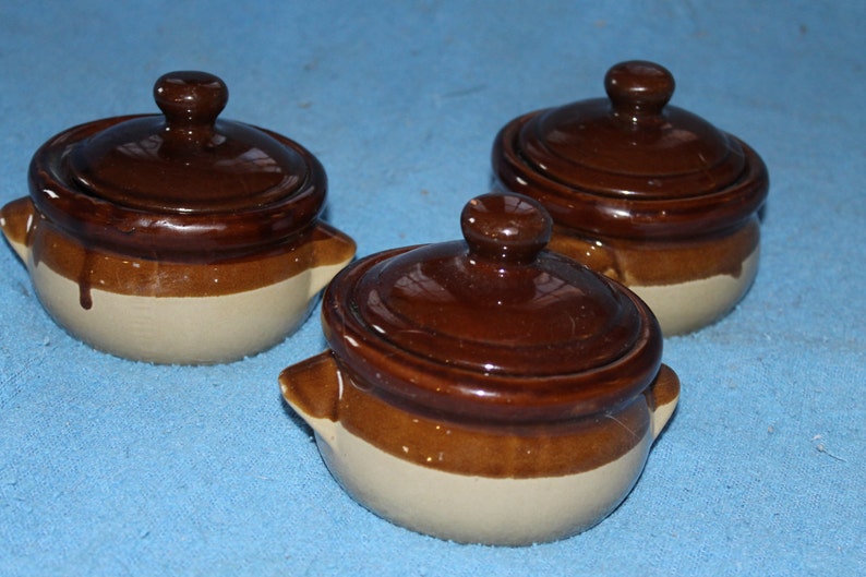 Good Price Three Crocks All Have Lids Ceramic Handmade Hand Glazed Clay Glazed Pottery Home Decoration and Collectible Displayable
