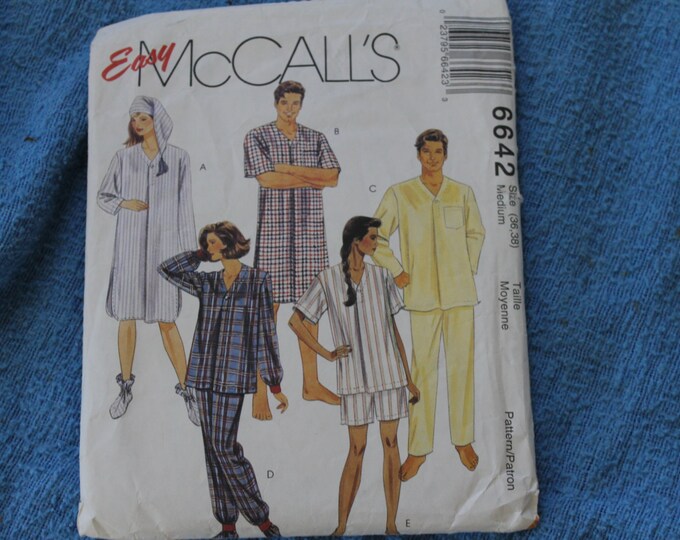 Easy Mccall's Pattern for Pajamas for Men and Women, Size Medium ...