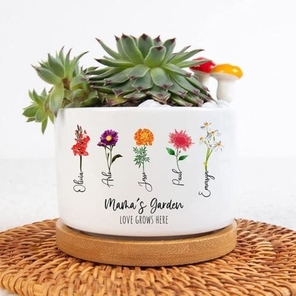 Personalized Plant Pot Birth Month Flower Personalized Outdoor Flower Pot, Mother Father 's Day Gift, Gift for Grandma her women Plant Pot