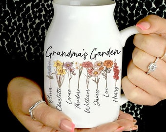 Vaso di fiori con nome personalizzato del nipote, vaso di fiori da giardino della nonna, regalo per la festa della mamma, regalo della nonna, vaso di fiori della nonna, regalo di fiori di campo