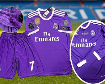 2016-2017 Season Real Madrid Away Jersey, No. 7 Ronaldo Retro Jersey, Champions League Short-sleeved Football Jersey Set