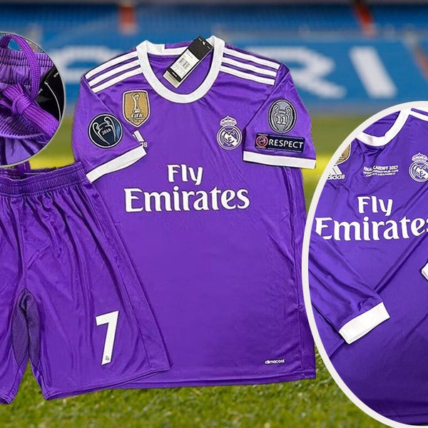 Saison 2016-2017 Real Madrid Auswärts-Trikot, Nr. 7 Ronaldo Retro-Trikot, Champs-League-Kurzarm-Fußballtrikot-Set