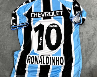 10 Maillot à manches courtes Ronaldinho, maillot vintage Gremio, maillot court rétro Gremio, maillot de football vintage, maillot vintage, maillot de football