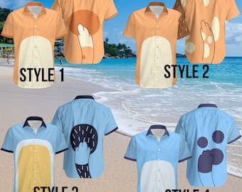 Bluey Family Hawaiian Shirt, Bandit Heeler Shirt, Bluey Bingo Hawaii Shirt, Bluey Summer hawaiian, Gift For Mothers day,Hawaiin Shirt Family