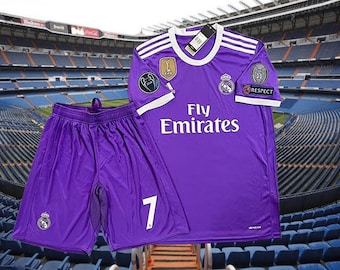 2016-2017 Season Real Madrid Away Jersey, No. 7 Ronaldo Retro Jersey, Champions League Short-sleeved Football Jersey Set