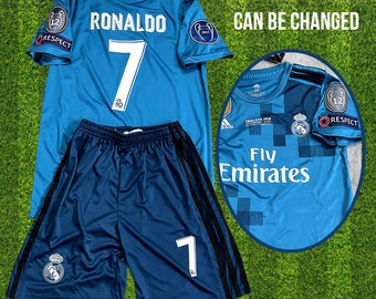 Maglia da trasferta del Real Madrid stagione 2017-2018, maglia retrò n. 7 Ronaldo, set di maglie da calcio a maniche corte della Champions League