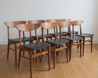 Farstrup Esszimmerstühle Modell 210, 8er-Set, dänische Teakholzstühle aus den 1950er Jahren, Originalpolsterung, restauriert