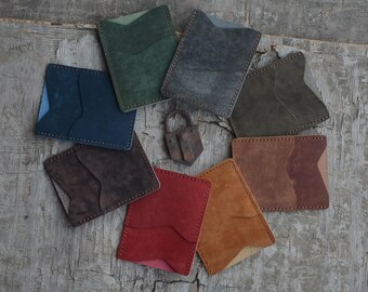 Porte-cartes personnalisé mince en cuir véritable, porte-cartes minimaliste pour hommes, portefeuille en cuir vieilli, porte-cartes en cuir pour homme