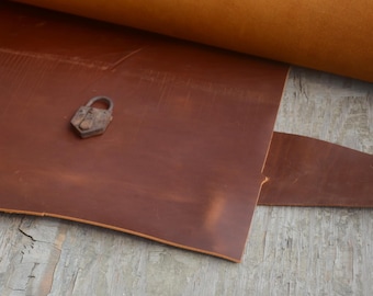 Vintage Genuine Leather for full grain oil tanned sheets scrap , full grain distressed  brown leather pieces for crafts 1.0-2.0mm