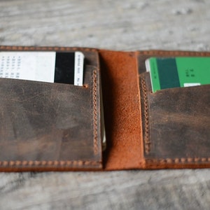 personalized Minimalist Bifold Wallet, Men's Minimalist Card Holder Distressed Leather Wallet - | brown Bifold Leather Wallet