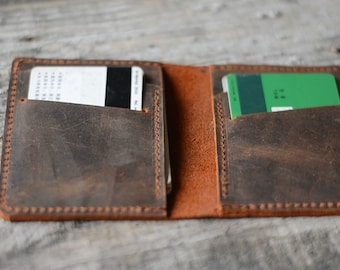 Portefeuille bifold minimaliste personnalisé, porte-carte minimaliste pour homme Portefeuille en cuir en détresse - | Portefeuille en cuir bifold marron