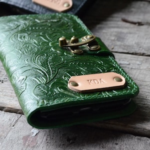 Echtleder Geldbörse für IPhone 13 Pro Max / 13 pro / 13 / 13 mini 14 Ledertasche Hülle Ledertasche Wallet Wristlet in Grün