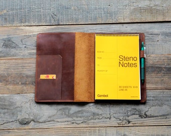 Personalized Genuine Leather Notebook A5 Notepad Cover for Steno Notes 6" x 9" , Top Spiral Notebook Rocketbook Flip Executive  6" x 8.8"