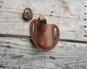 Leather Folding Knife Sheath for 3.2"- 3.9" inch Pocket , Leather Knives , Leather Holster Holder for Medium Stockman (3.6"closed)   Pouch