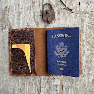 Funda de pasaporte personalizada, billetera de pasaporte, porta pasaporte de cuero, funda de pasaporte de cuero retro desgastado vintage, estuche para tarjetas