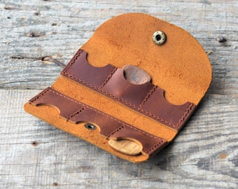 Genuine Leather Guitar shaped pick holder, Guitar Pick Holder Keychain, Picks Case Instrument Leather Keychain Guitar Pick Brown