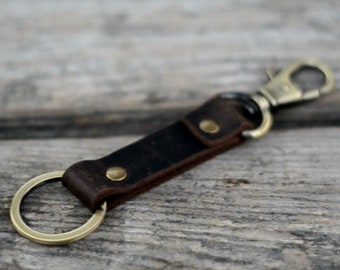 Leather key chain  leather keyring , leather key fob  key clip  Keychain Leather Men's Simple  ClipKeychain,  Leather  for Gifts darkbrown