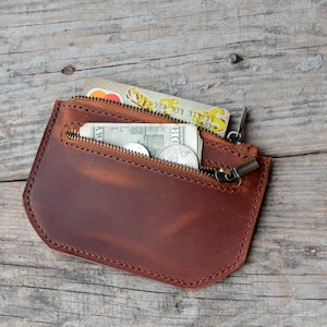 Personalized Genuine Leather Zipper Coin Purse for Men, Credit Card Case Holder, Tray Purses Coin Cash Change Wallet Holder Money Pouch