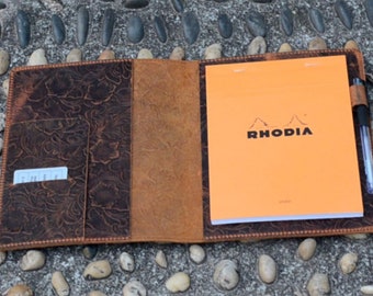 Personalized Genuine Leather Notebook Notepad Cover for A5 RHODIA pad No 16 A5  5.8" x 8.3" ,   Notebook Leather