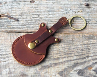 Genuine Guitar shaped pick holder, Genuine Leather Guitar Pick Holder Keychain, Picks Case Instrument Gifts Ideas for Musicians