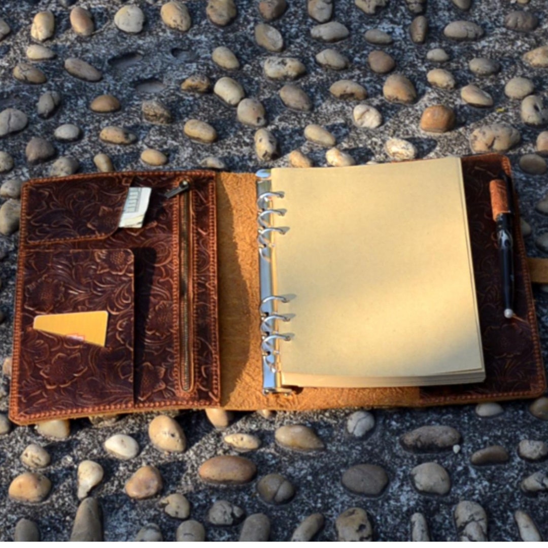 Personalized A5 Notebook Leather Journal , A5 6 Ring Distressed Brown
