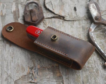 Genuine Leather for Swiss Army Victorinox 91 mm Knife Slip with belt loop Huntsman/Explorer/Deluxe tinker  , Knives Sheath Holster Champ