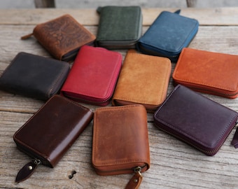 Verontruste tweevoudige portemonnee, leren portemonnee heren kaarthouder visitekaartjes etui kaarthouder clutch, reisportemonnee, leren portemonnee dames
