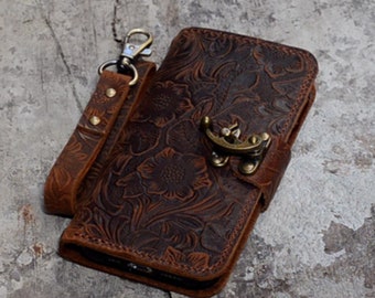 Genuine   leather Wallet IPhone 13 Pro Max / 13  /  13 Pro / 13 mini   leather Case Wallet leather case  wristlet