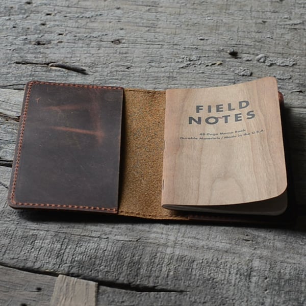 Leather Journal Cover for Field Notes Moleskine Cahier Notebook Pocket size 3.5" x 5.5" Vintage Refillable Notepad