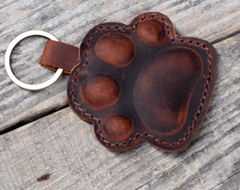 JJNUSA Portachiavi In Pelle A Forma Di Zampa Di Cane, Colore Marrone, Misura Media. Accessorio Per Amanti Dei Cani, Regalo Originale.