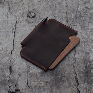 Funda de cuero para notas de campo, cartera para diario de viaje, para notas de campo de bolsillo, cubierta minimalista de cuero desgastado, 8,9 x 14 cm