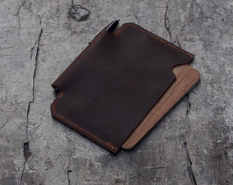 Leather Field Notes Sleeve Wallet  ， Travel Journal  Notebooks Wallet For Pocket Field Notes Minimalist Leather Cover Distressed 3.5" x 5.5"