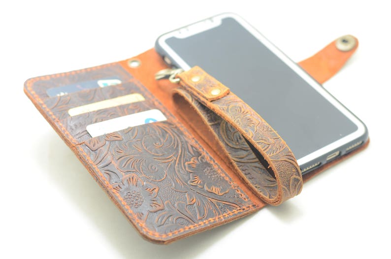 Genuine leather Wallet iPhone 15 Pro Max / 15 pro / 15 plus / 14 / 13 / 13 Pro / 12 / XR leather Case Wallet wristlet image 2