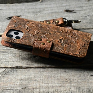 Cartera de cuero genuino IPhone 15 Pro Max / 15 pro / 15 plus / 15 / 14 pro / 13 pro / 13 mini / 12/ 14 Funda de cuero Pulsera de cartera