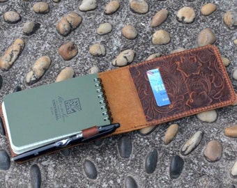 Personalized Genuine Leather Notebook Cover for Rite in the Rain 3 x 5 Steno Notes Top Spiral Notebook 3" x 5"  4" x 6" Rocketbook Mini