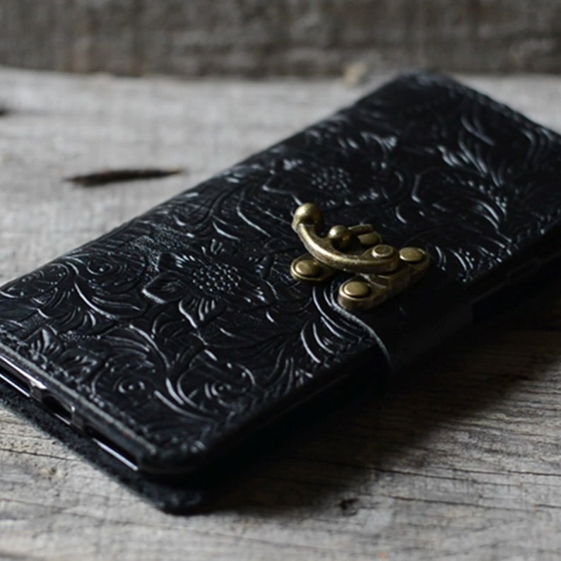 Handmade Genuine iPhone 12 Pro Max / 12 / 12 pro / XS Max / XR leather Case 12 mini Wallet vintage leather case black image 1