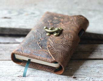 Couverture de livre en cuir faite à la main, fournitures de bureau uniques, housse de livre, livre A5 / A6 Journal en cuir personnalisé journal de carnet de croquis en cuir