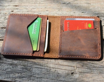 personalized Minimalist Bifold Wallet, Men's Minimalist Card Holder Distressed Leather Wallet  |  Bifold Leather Wallet