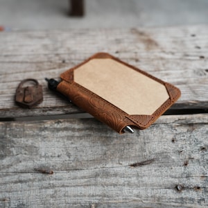 Housse pour cartes de voyage en cuir véritable effet vieilli pour 3x5 cartes, carnet de notes cahie vintage rechargeable avec porte-stylo