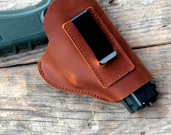 Genuine Leather Holster Handmade Hunting IWB Holster Bag ,Glock 19 43X 44 48 Pocket Holster Springfield Hellcat and Shield