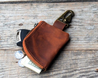 Porte-monnaie personnalisé en cuir véritable avec fermeture à glissière avec clé de voiture intelligente, porte-monnaie, porte-monnaie pour hommes