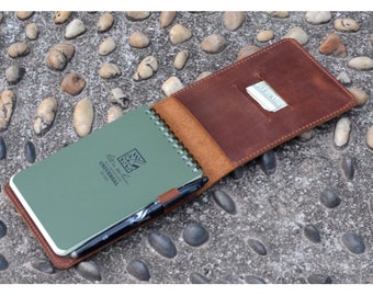 Personalized Genuine Leather Notebook Cover for Rite in the Rain ,Steno Notes, Top Spiral Notebook 3" x 5" / 4" x 6" Rocketbook Mini Green 2