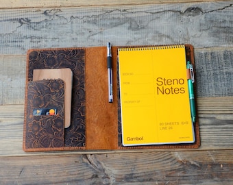 Personalized Leather Notebook A5 Notepad Cover for Spiral Bound Memo Steno Notebook 6" x 9" ,  Notebook Rocketbook Flip Executive  6" x 8.8"